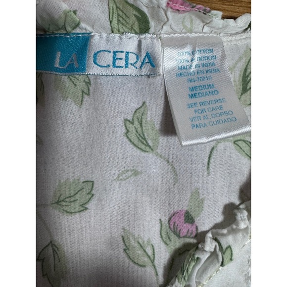 La Cera Cotton Floral Nightgown Robe Set Med White Cottagecore Prairie Pintuck - Picture 9 of 13